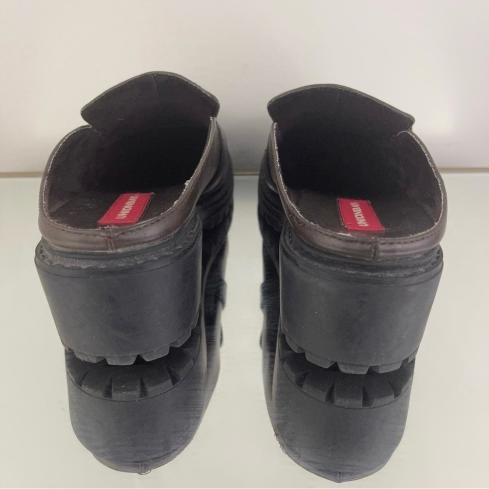 UNIONBAY Vintage 90s Y2K Brown Faux Leather Platform Chunky Heel Slip On Loafers - Picture 5 of 11